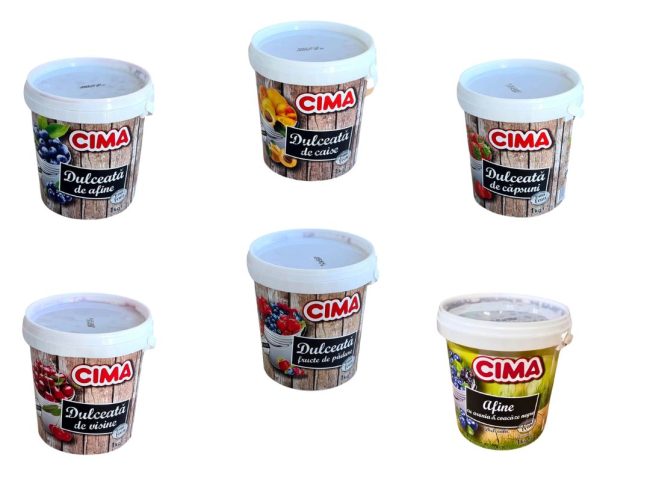 Găleți CIMA cu dulceață de afine, căpșuni, cireșe, vișine și fructe de pădure