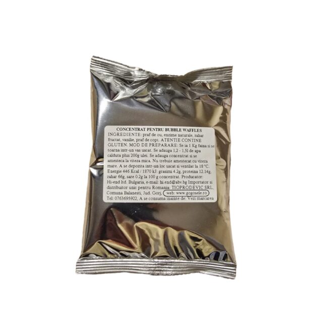 Plic de 130g cu concentrat profesional pentru bubble waffles, ambalat în folie metalizată